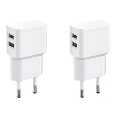 Afbeelding van Wicked Chili set van 2 USB oplader 12W / 2400mA Pro Series universele poorts met ID Chip voor mobiele telefoon, powerbank en bluetooth speaker, stroomadapter (Dual stekker 90, wit)