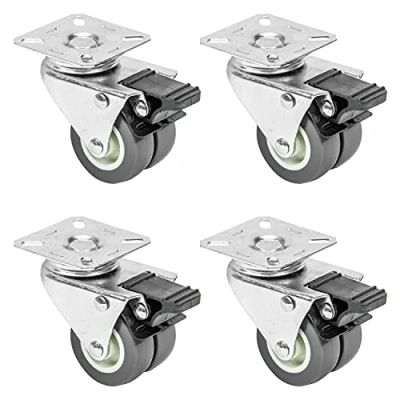 Afbeelding van HMF 6720 Dubbele heavy duty wielen met rem, polyurethaan, 4 stuks, 50 mm, tot 400 kg, grijs