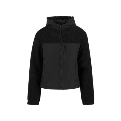 Afbeelding van Urban Classics dames overgangsjas Sherpa Crinkle Nylon Mix Jacket, lichte gewatteerde jas voor vrouwen, losse pasvorm, maten XS 5XL, zwart/zwart, 3XL