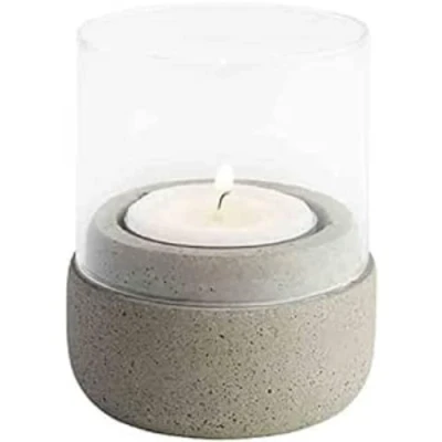 Afbeelding van APS lantaarns, set van 2 &quot;Element&quot;, waxinelichtje, verlichting, lantaarn gemaakt grijs beton, onderkant beschermt meubel, Ø 6 cm, 7 cm hoogte