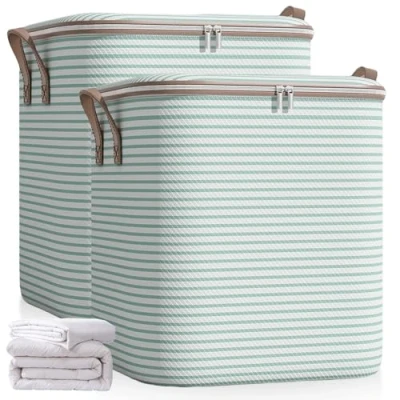 Afbeelding van 2 stuks, 180 liter, grote opbergbox met deksel voor kleding en dekbedden, opbergzakken ritssluiting, kledingopslag, opvouwbaar, dekbedden (70 x 50 cm)
