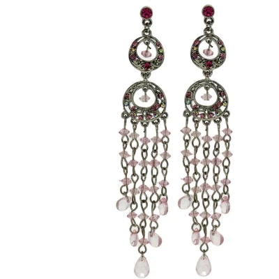 Afbeelding van Behave Oorbellen hangers zilver kleur met roze details