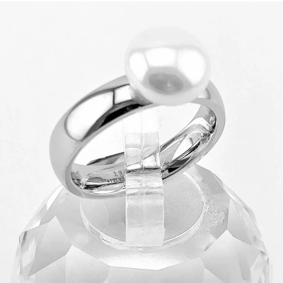 Afbeelding van Parel Ring Dames Stalen Zilverkleur met Witte Zoetwaterparel