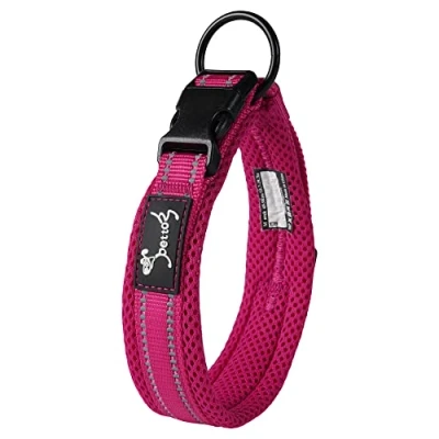 Afbeelding van PETTOM hondenhalsband, verstelbaar, nylon, ademend, reflecterende halsband (roze, XS)