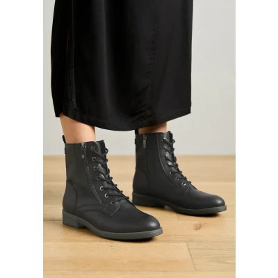Afbeelding van Tamaris DAMES Enkellaarzen, Vrouwen Combat Laarzen,TOUCHit,laarzen,halve laarzen,geregen laarzen,BLACK,36 EU