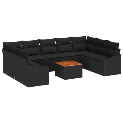 Afbeelding van vidaXL 10 Delige Tuin Sofa Set met Kussens Zwart Poly Rattan Acacia