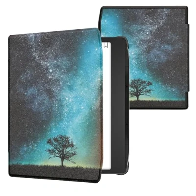 Afbeelding van kwmobile E reader hoesje geschikt voor Pocketbook Era / Color hoes flip case met magnetische sluiting Ereader cover Sterrenstelsel en Boom design in blauw grijs zwart