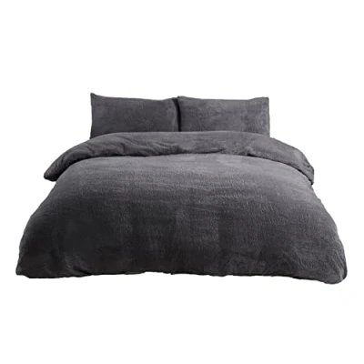 Afbeelding van Sleepdown Teddy fleece beddengoedset voor kingsize bedden, antraciet,King size (220cm x 230cm)