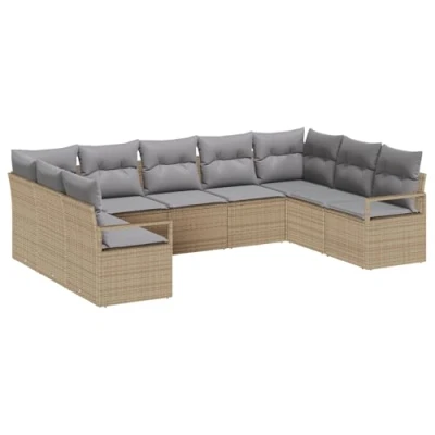 Afbeelding van vidaXL 9 delig zetelset voor buiten met kussens in beige poly rattan