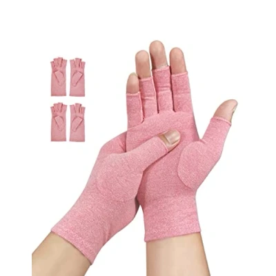 Afbeelding van Donfri 2 paar artritis handschoenen, artrose compressie vingerloze handschoenen voor pijnverlichting, gaming, typen en warmte mannen vrouwen (Roze paar, Medium)