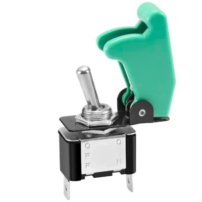 Afbeelding van Heschen Metalen tuimelschakelaar Flick Flip, 12V 20A, SPST, ON/OFF 2 polig, met waterdichte dop (groen)