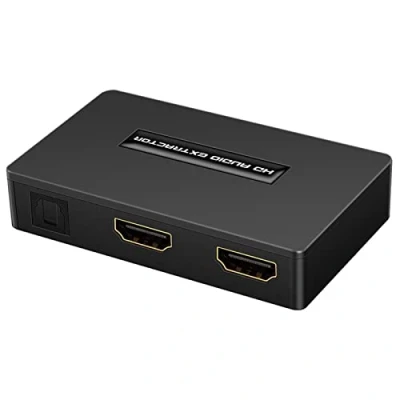 Afbeelding van ohfruit HDMI Audio Extractor 4K, naar Optische Stereo 3,5 mm Jack, Converter met kabel Toslink SPDIF AUX Output Ondersteuning HDCP1.4 Zwart