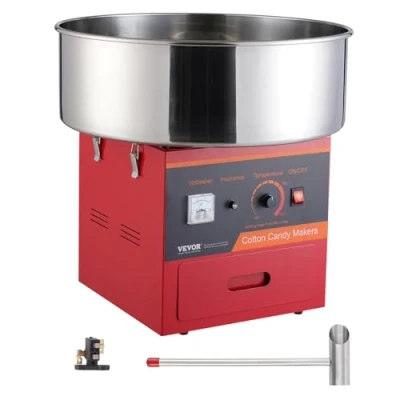 Afbeelding van VEVOR Elektrische suikerspinmachine, 1000 W, suikerspinmachine met roestvrijstalen kom, suikerlepel en lade, voor thuis, rood