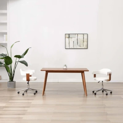 Afbeelding van Eetkamerstoelen draaibaar 2 st gebogen hout en kunstleer wit