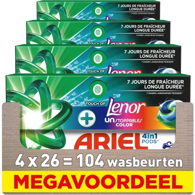 Afbeelding van Ariel 4in1 Wasmiddel Pods +Touch Of Lenor Unstoppables Color 4 x 26 Wasbeurten