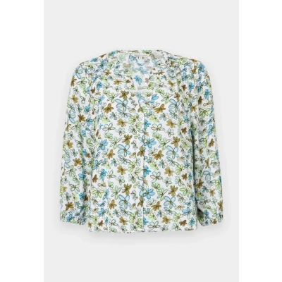 Afbeelding van TOM Tailor Denim WITH Buttons Blouse, Dames, Maat: Medium, White/green/blue