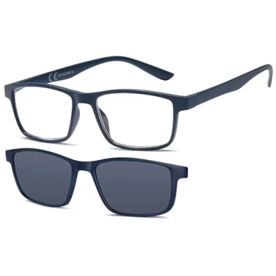 Afbeelding van NEW VISION Leesbril, leesbril met magneetclip, zonnebril, 100% UVA en UVB bescherming, clip on voor dames heren, NV8126 (blauw, 2, x)