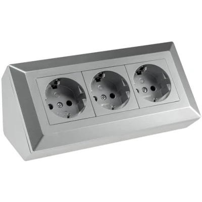 Afbeelding van ChiliTec Stekkerblok, hoekstopcontact, 3 voudig, geaard stopcontact, opbouw en onderbouwstopcontact voor keuken, werkplaats, zilver