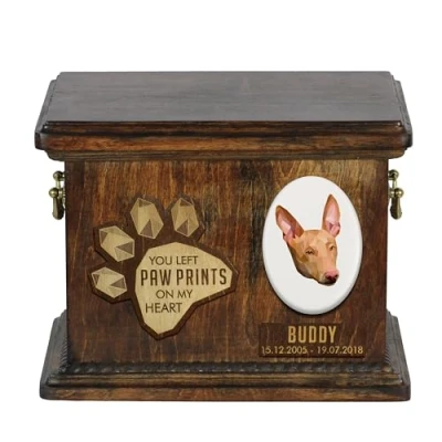 Afbeelding van Art Dog Aangepaste geometrische hondenherdenkingsurn Handgemaakte houten urn Op maat gemaakte hondencrematiedoos voor as 8,3x11,4x8,7 Farao Hond