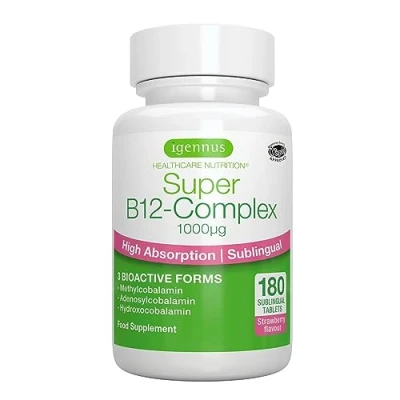 Afbeelding van Super Vitamine B12 Complex 1000mcg, 180 tabletten, Hoge Absorbeerbare Sublinguale tabletten sterkte in 3 vormen met Methylcobalamin B12, Veganistisch, 1 per Dag, Door Igennus