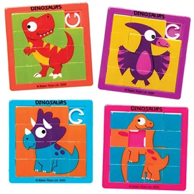 Afbeelding van Baker Ross AX611 Dinosaurus Schuifpuzzels Pak Van 6, Entertainment Voor Kinderen Ideaal Voor, Uitdeelzakjes, Gunsten En Klein Speelgoed