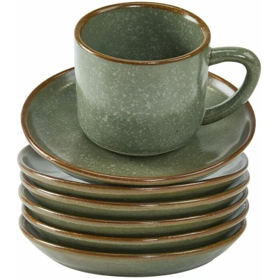 Afbeelding van LOBERON Kop met schotel set van 6 Biarré turquoise/bruin