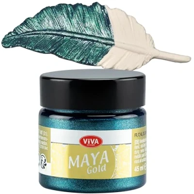 Afbeelding van Viva Decor® Maya Gold (Petrol, 45 ml) glanzende metallic kleuren om te knutselen, acrylverf goud metallic, voor hout, karton, beton, papier, canvas enz. Made in Germany