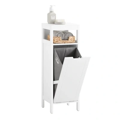 Afbeelding van SoBuy Badkamerkast, Lage Kast, Smal Badkamerkastje, Halfhoge Opbergkast, Opbergplank, Badkamermeubel met 1 Kantelbare Wasmand voor Badkamer, Slaapkamer, Wit, 30x30x90cm, BZR122 W