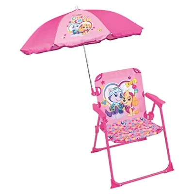 Afbeelding van FUN HOUSE 5XL 38,5 x D Ø 65 cm voor kinderen Paw Patrol meisje Stella Everest klapstoel camping afmetingen: H.38,5 XL 37,5 + parasol cm, roze