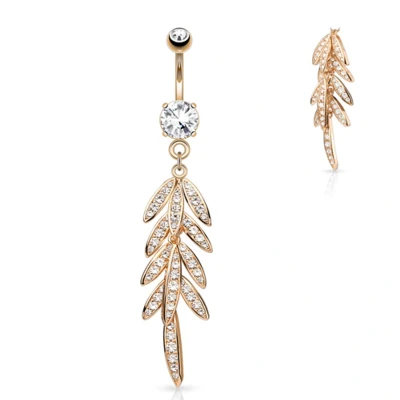Afbeelding van Navelpiercing blad rose gold plated