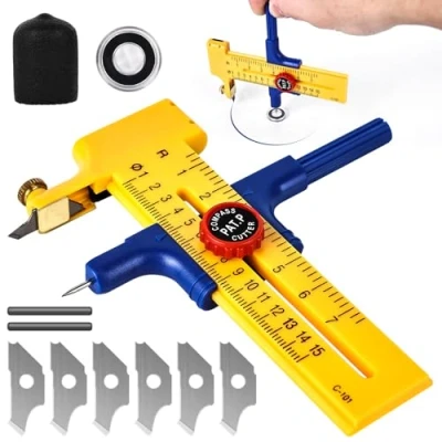 Afbeelding van Cirkelvormige papiersnijder, cirkelsnijder voor cirkels van 1 30 cm, kompassnijder met 6 messen, het snijden papierkarton, leer, ronde snijder kunststof