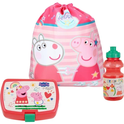 Afbeelding van Peppa Pig lunchbox set voor kinderen 3 delig roze kunststof incl. gymtas/schooltas Lunchboxen