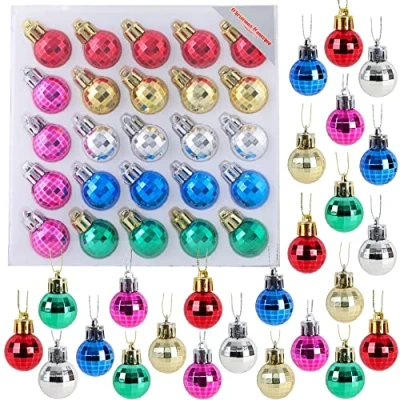 Afbeelding van Christmas Concepts® Pakket met 25 25mm Mini Kerstballen Glanzende, Gefacetteerde Versierde (Veelkleurig)