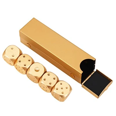 Afbeelding van 5 stuks dobbelstenen kleur zilvergoud aluminiumlegering met opbergdoos Geschikt voor tafelspellen, poker (gouden rechthoekige doos)