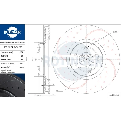 Afbeelding van ROTINGER Remschijven (Vooras, 2 delige set) anti corrosie coating, RT 21722 GL T5