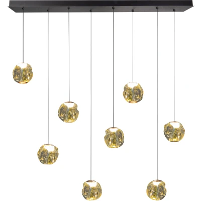 Afbeelding van Highlight HanglampMelina zwart met amber glas recht 8 lichts H5186.01
