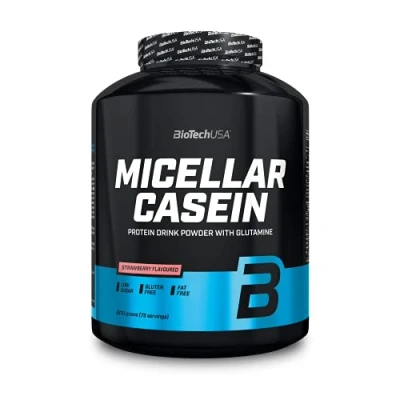 Afbeelding van BioTechUSA Micellar Casein Protein Powder Verlengde Opneemtijd Glutenvrij en Vetvrij Toegevoegd L Glutamine, 2.27 kg, Aardbei