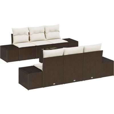 Afbeelding van vidaXL 7 delige Tuin Sofa Set met Kussens Bruin Poly Rattan