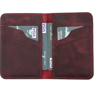 Afbeelding van Pulledro Leder Cardholder Pasjeshouder Portemonnee Antic Maroon