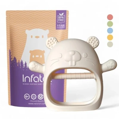 Afbeelding van Infatot® Bijtring Speelgoed voor Baby Siliconen Chipmunk Wanten Tandjes Handschoen, Voorkomt Vingerzuigen CM