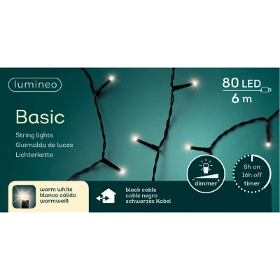 Afbeelding van Standaard kerstverlichting 11 meter Lumineo (80 LEDs, Binnen/Buiten, Warm wit, Timer, Dimmer)