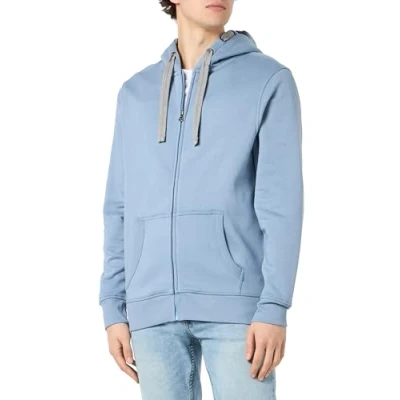 Afbeelding van HRM Premium herenjas met capuchon en contrasterende binnenvoering, basic hoodie ritssluiting, hoogwaardige duurzame herenkleding, hemelsblauw, S