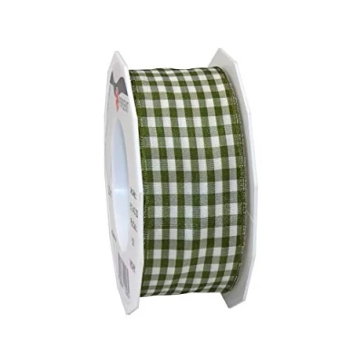 Afbeelding van Präsent Vichy Bedraad lint olijf crème 40 mm breedte, 20 m lengte