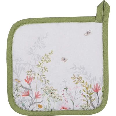 Afbeelding van Clayre &amp; Eef Pannenlap 20x20 cm Wit Katoen Bloemen