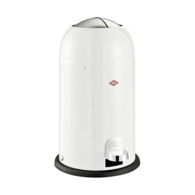 Afbeelding van Wesco Kickmaster Junior Afvalbak in de kleur wit, gepoedercoat plaatstaal, ingebouwde demper, 12 liter volume, kunststof inzetstuk, inwerpklep
