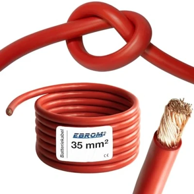 Afbeelding van EBROM HI FLEX 3 meter zeer flexibele batterijkabel pluskabel rood 35mm2 35 mm² mm2 volledig koper 99,9% OFC koperen stroomkabel uw lengte: