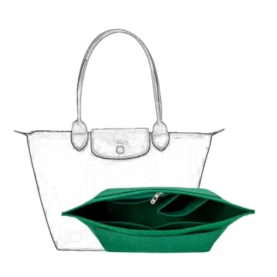 Afbeelding van D.DUO Handtasorganizer, met meerdere vakken, vilt, opvouwbaar, inzetstuk voor handtas, Longchamp (groen, Small)
