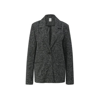 Afbeelding van QS Gemusterter Blazer, Dames, Maat: 32, Schwarz