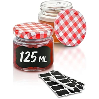 Afbeelding van 25 confituurpotjes Klein 125 ml Met etiketten &amp; pen Luchtdicht Vaatwasmachinebestendig Ideaal om cadeau te geven
