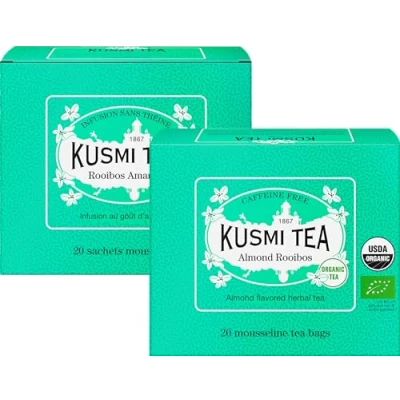 Afbeelding van Kusmi Thee 2 blikken Biologische Rooibos Amandel Infusie met 20 mousseline theezakjes